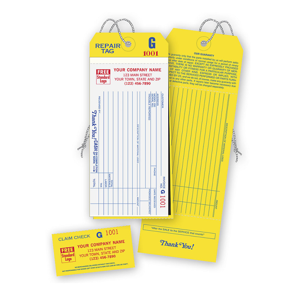 Repair Tags W/ Claim Check & Carbons, White 