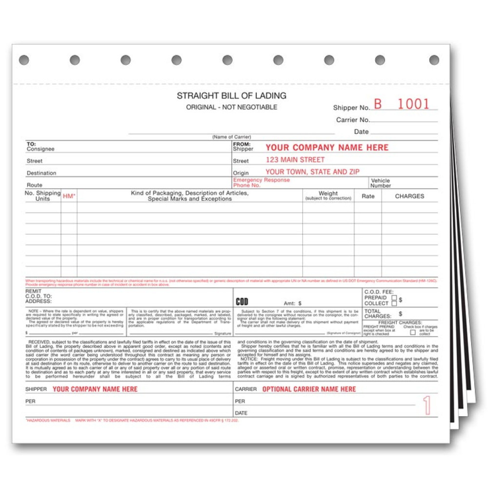 Carbon Copy Bill of Lading 