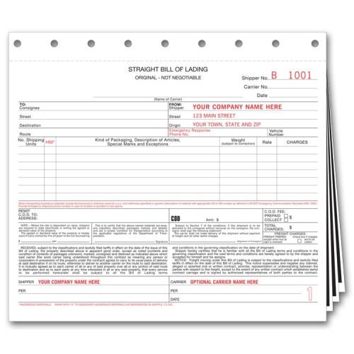 Carbon Copy Bill of Lading 