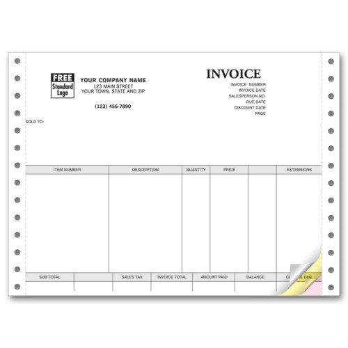 Personalized Triplicate Continuous Invoices 