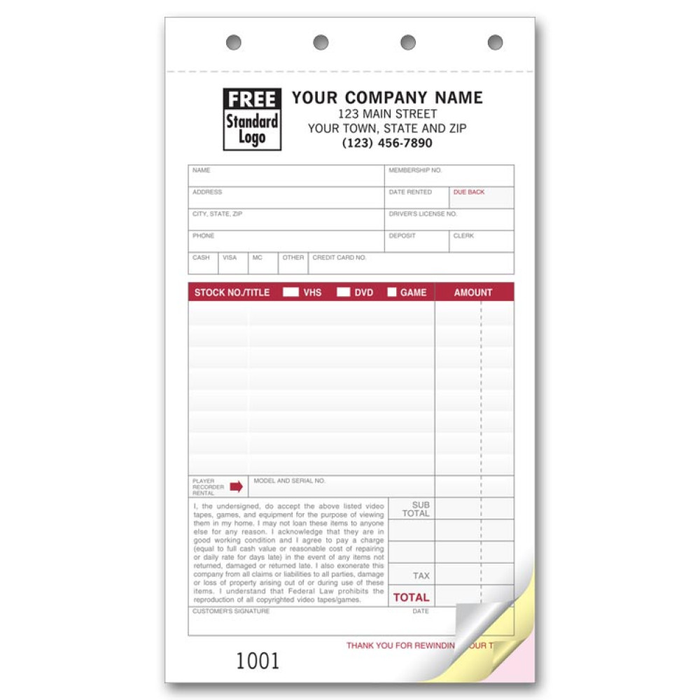 Video Rental Order Custom Order Forms 