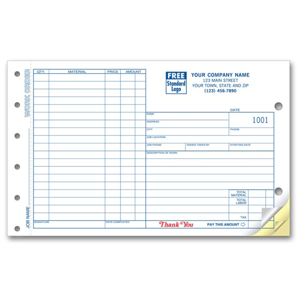 Wide Carbonless Work Orders 