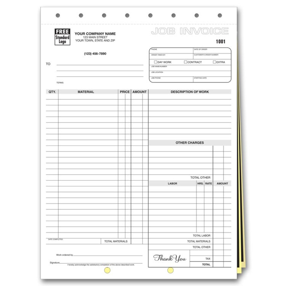 Carbon Copy Job Invoice Forms 