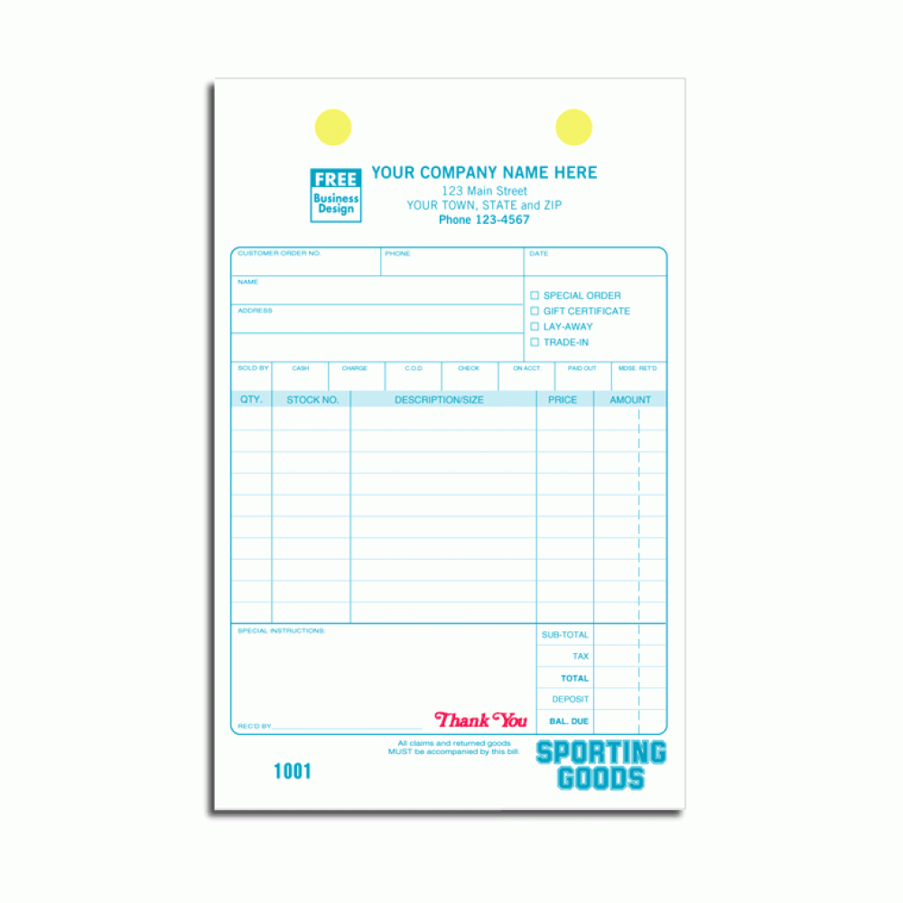 Sporting Goods Preprinted Register Forms 