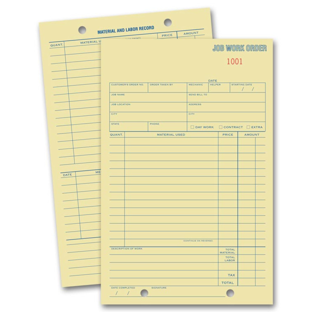 Tag Stock Work Order Pads 