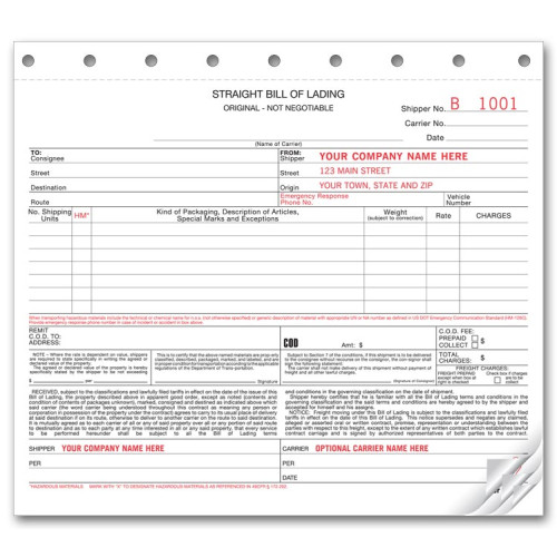 Carbonless Straight Bill of Ladings Forms 