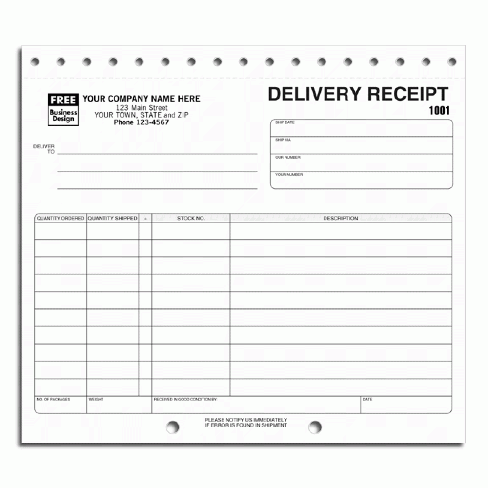 Preprinted Delivery Receipt Forms 