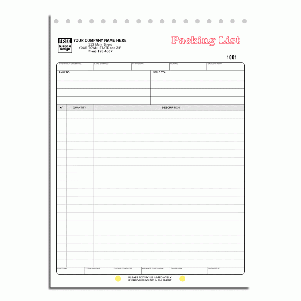 Large Shipping Packing List Forms 