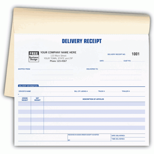 Delivery Receipt Booked Forms 