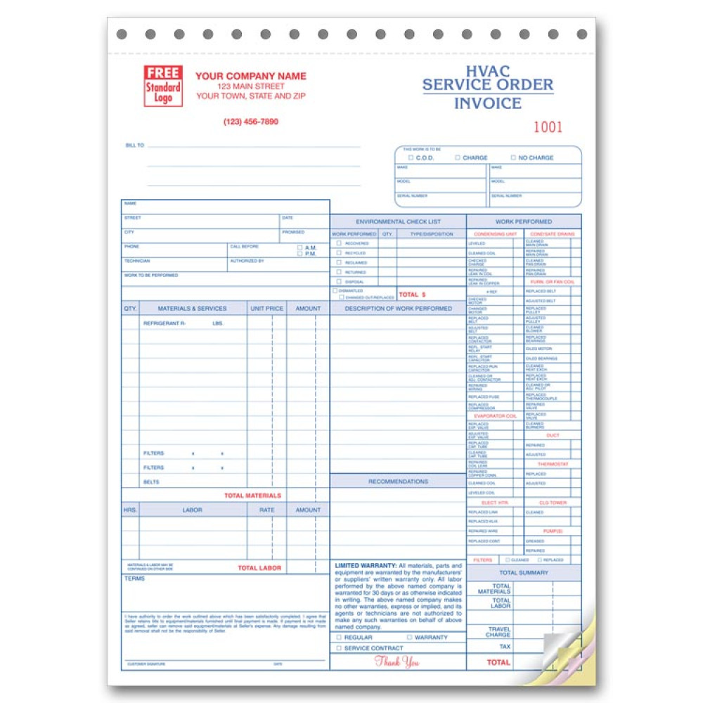 HVAC Service Invoice Forms 