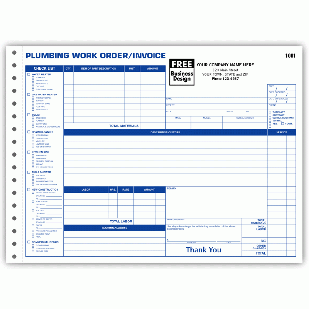 Detailed Plumbing Forms with Manilla Tag 