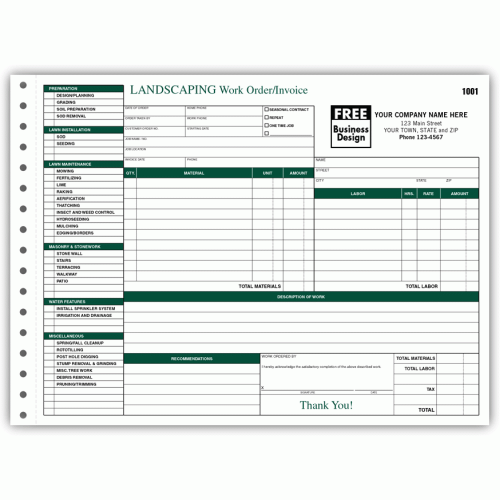 Work Order Forms for Landscapers 