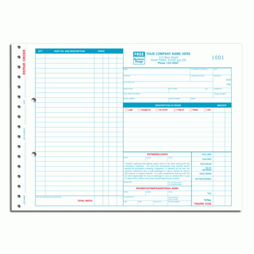 Auto Repair Estimate and Order Forms 