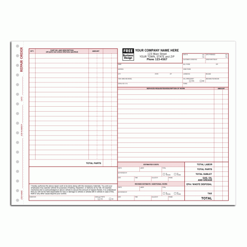 Auto Repair Order Forms 