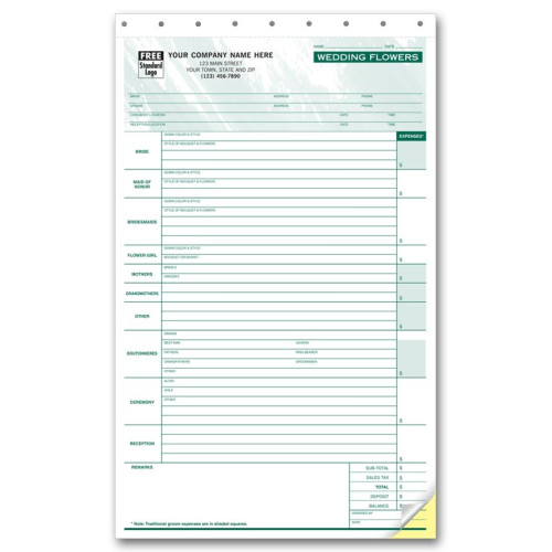 Wedding Flower Order Business Forms 