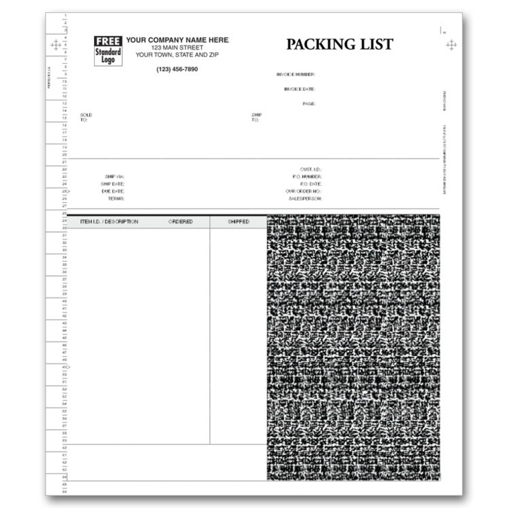 General Continuous Invoice with Packing List for Peachtree 