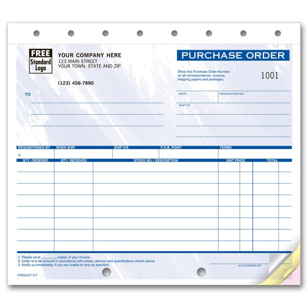 Compact Colored Purchase Order Forms 