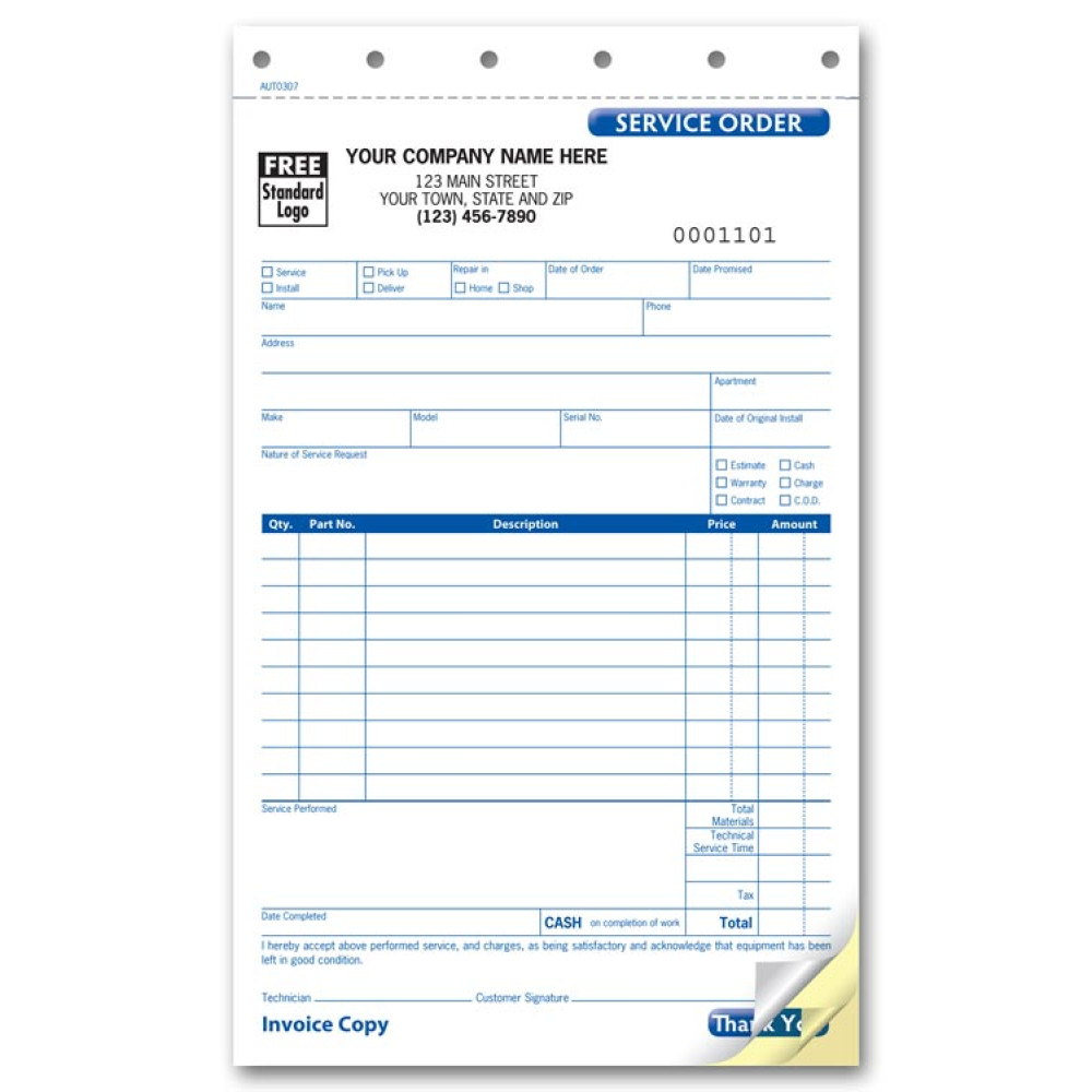 Carbonless Auto Service Order Forms 