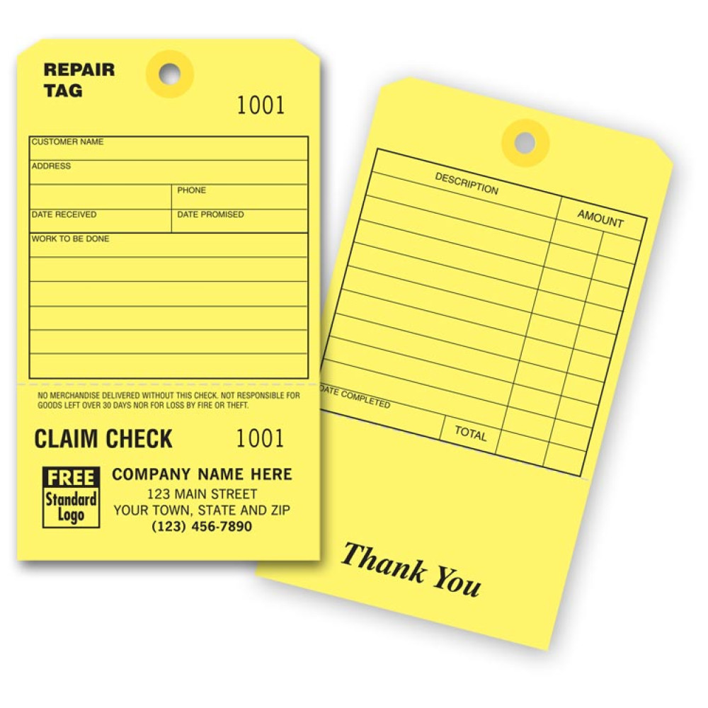 Repair Tag with Claim Check 