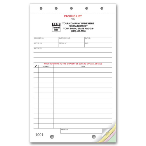 Consecutively Numbered Packing Lists 