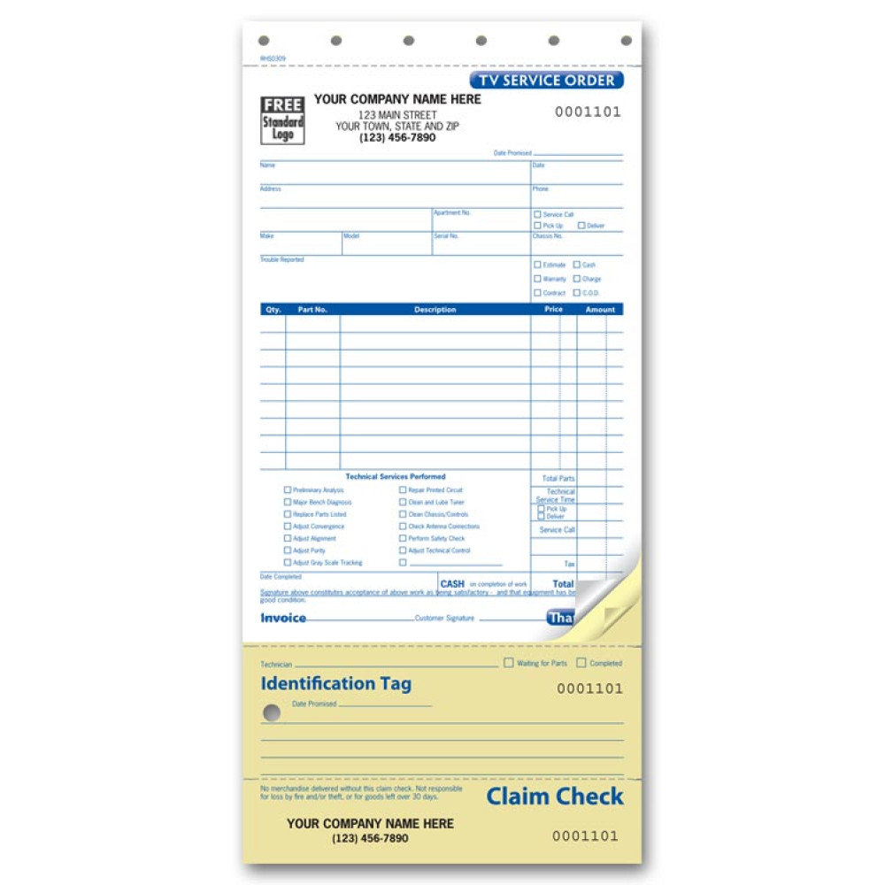 TV Service Order Forms - Carbonless 