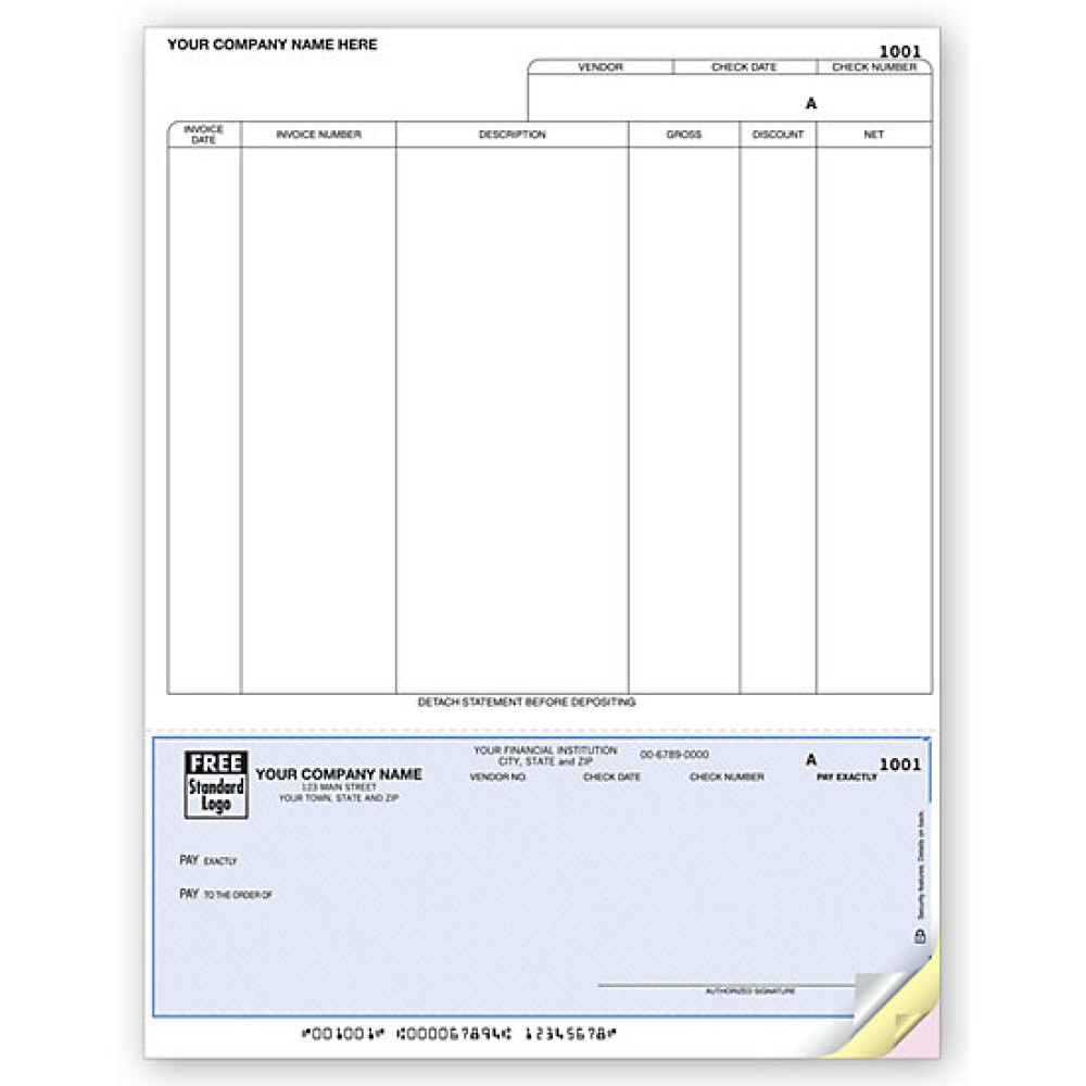 Laser Bottom Accounts Payable Check, 7.5" Voucher 