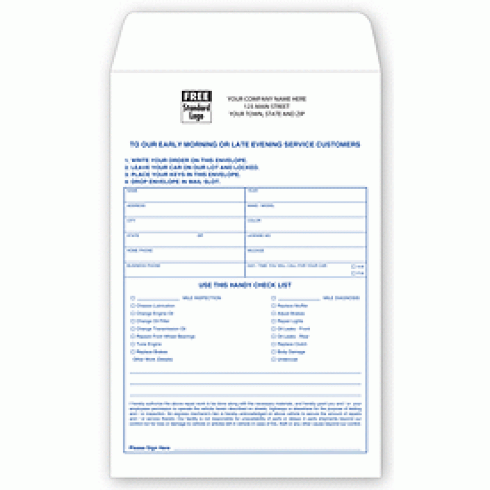 Auto Repair White Envelope 