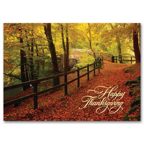 Leaf-Strewn Lane Thanksgiving Cards 