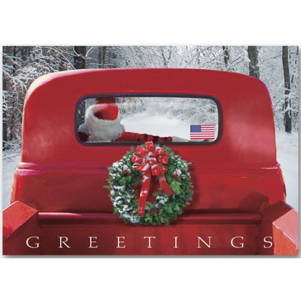 4-Wheeled Sleigh Patriotic Christmas Cards 