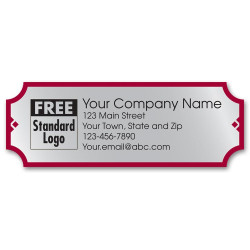 Customized Rectangular Poly Labels in Silver/Red Design