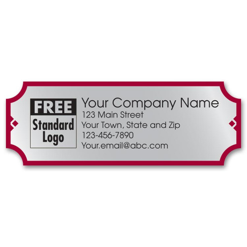 Customized Rectangular Poly Labels in Silver/Red Design 