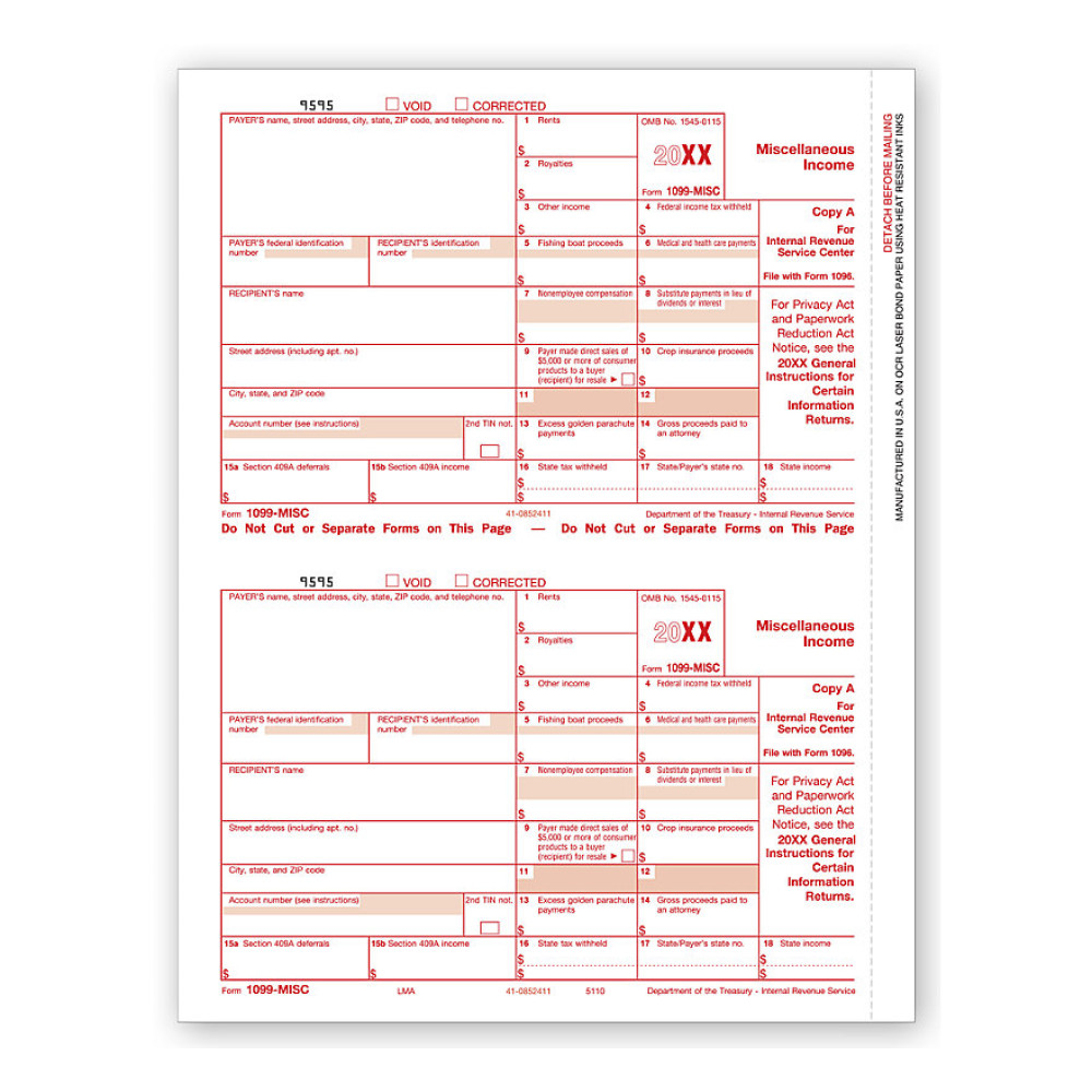 Laser 1099 MISC Income, Federal Copy A, Bulk 