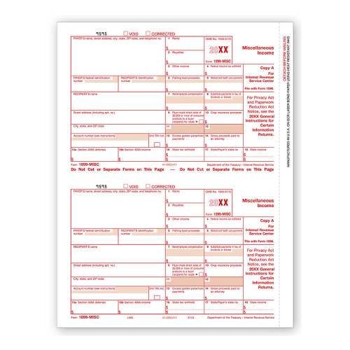 Laser 1099 MISC Income, Federal Copy A, Bulk 