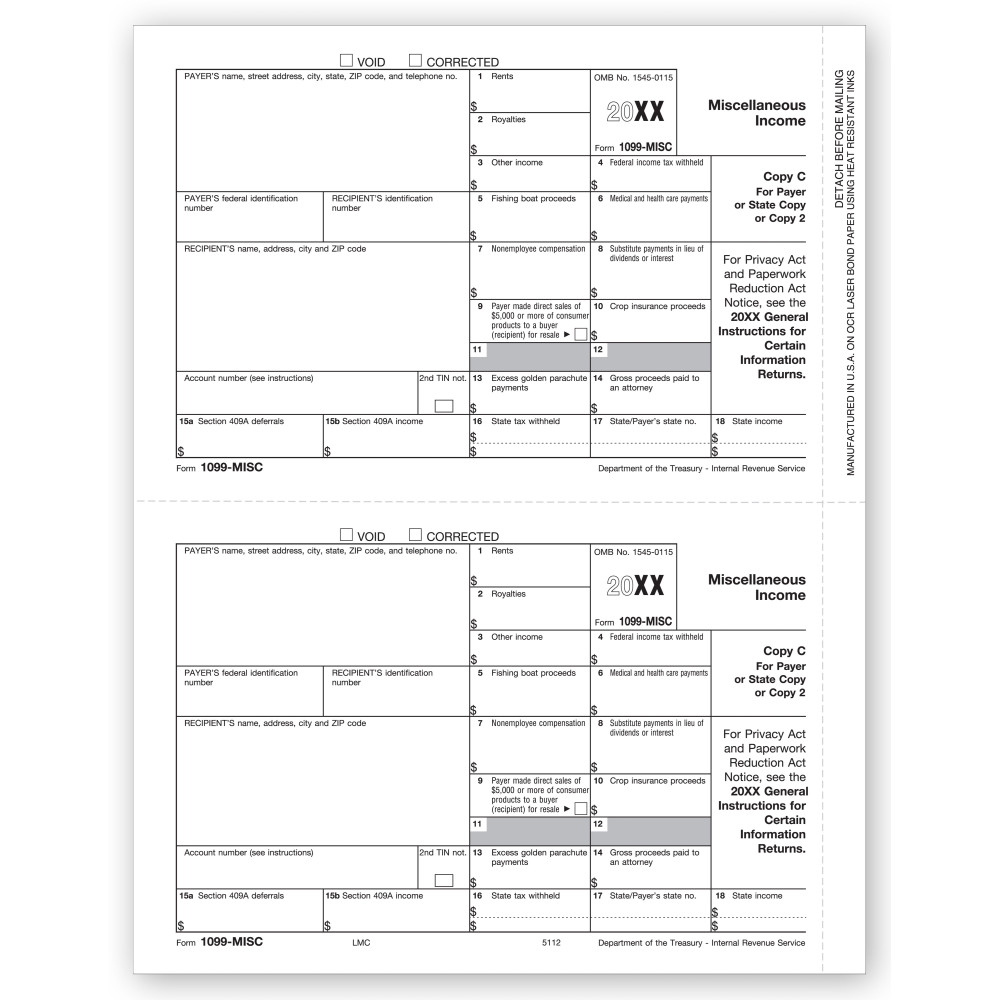 Laser 1099 MISC Income, Payer/State Copy C, Bulk 