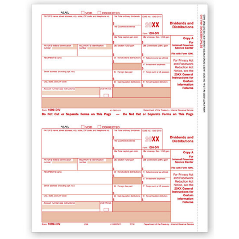 Laser 1099 DIV Income, Federal Copy A 