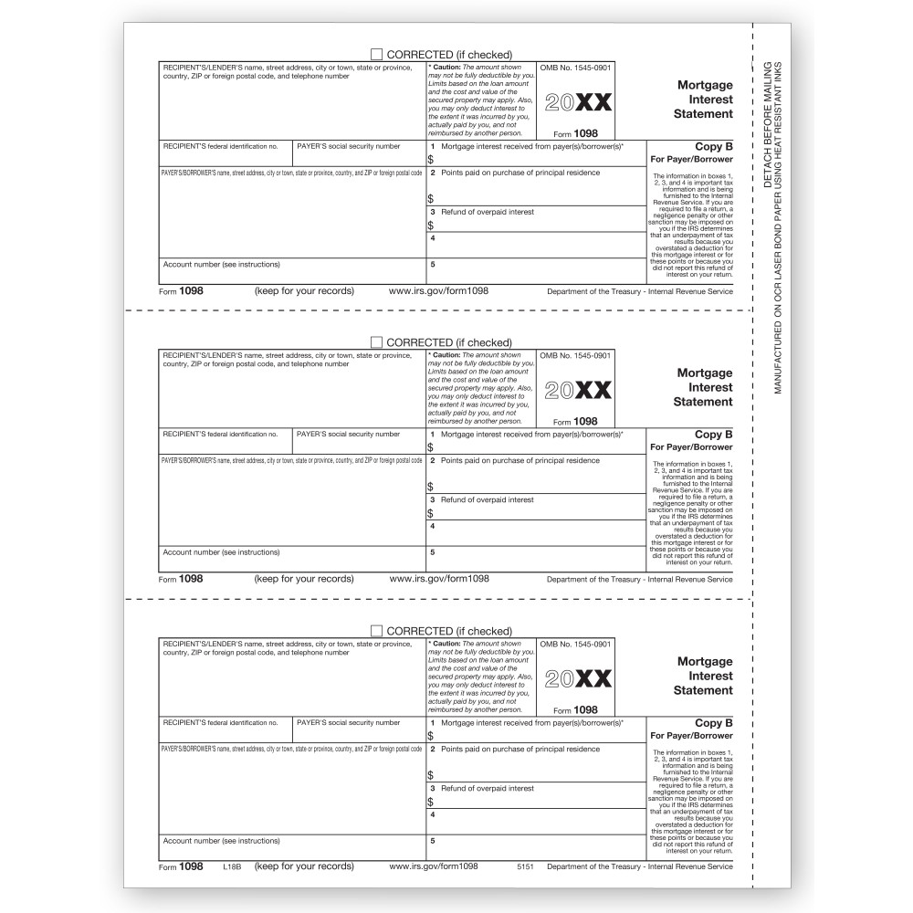 Laser 1098 Mortgage Interest, Payer/Borrower Copy B 