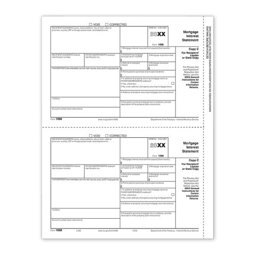 Laser 1098 Mortgage Interest, Lender/State Copy C, Bulk 