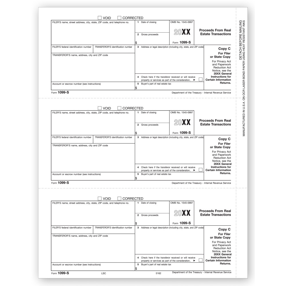 Laser 1099 S, Payer/State Copy C 