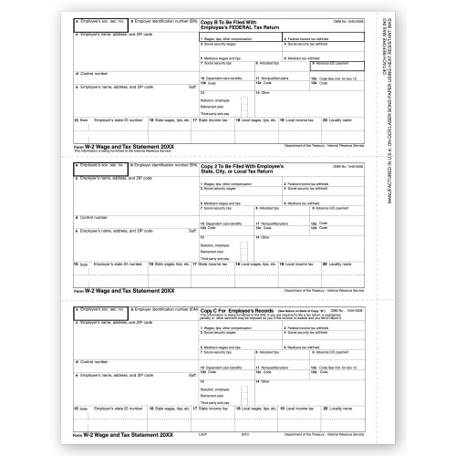 3 Up Laser W 2, Employee Copy, Horizontal Format 