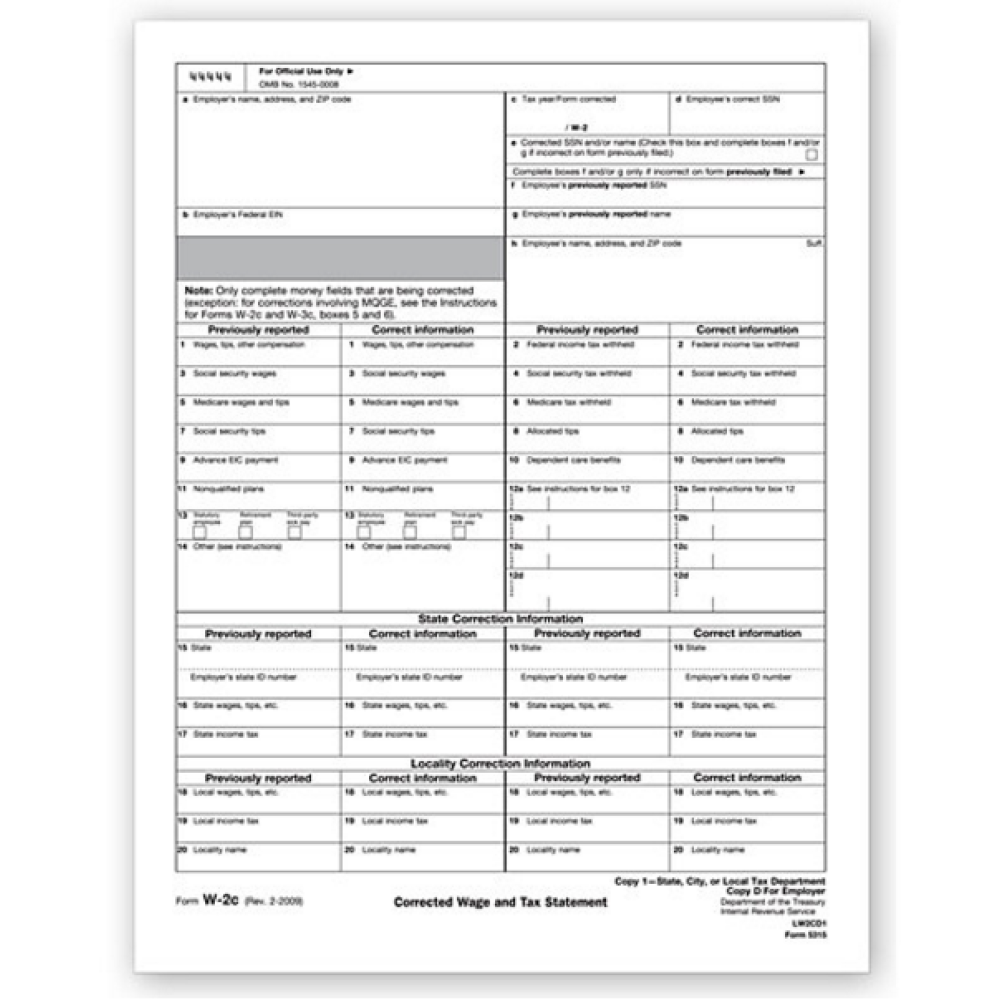 Laser W 2C Corrected Wage State, City or Local Copy 1/D 