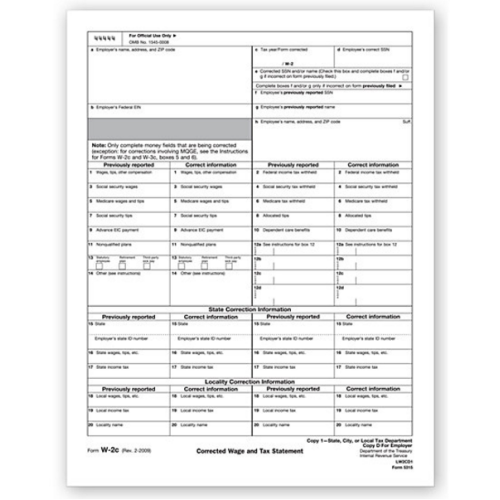 Laser W 2C Corrected Wage State, City or Local Copy 1/D 