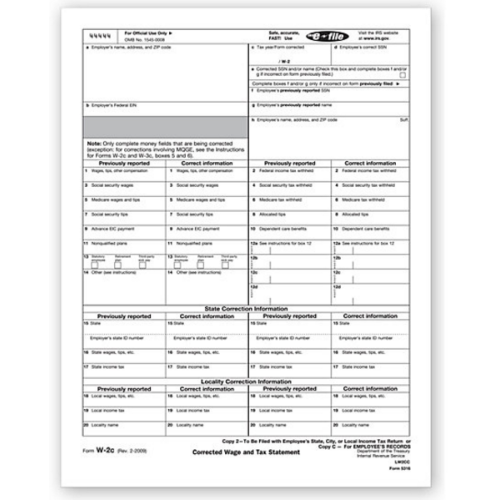 Laser W 2C Corrected Wage, Employee Copy 2 or C 