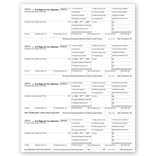 4 Up Laser W 2, Employer Copy, Horizontal Format 