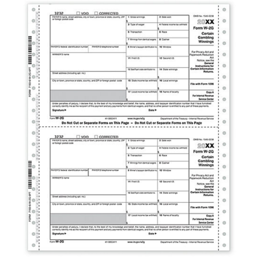 Continuous Federal Tax Form W 2G 