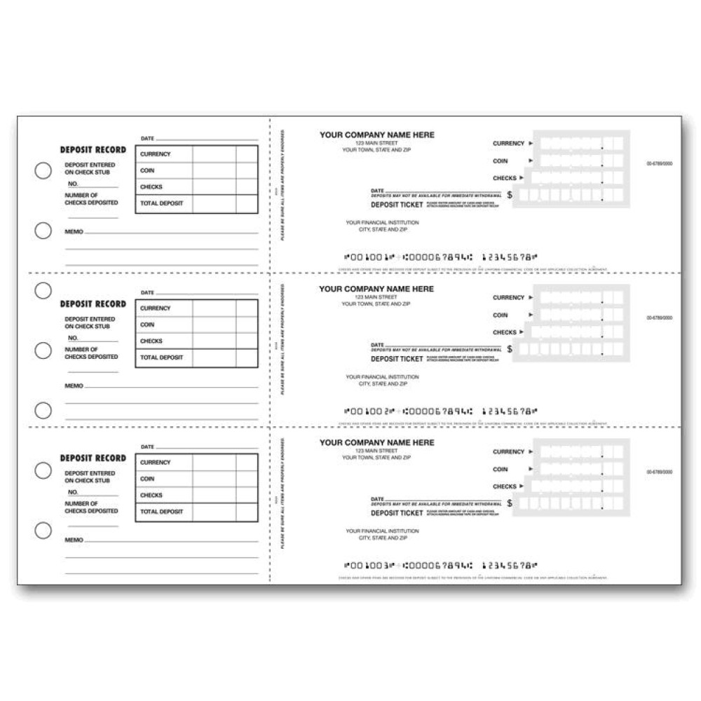  Personalized 3-Per-Page Deposit Tickets (100053) - Deposit Slips  - Business Checks  