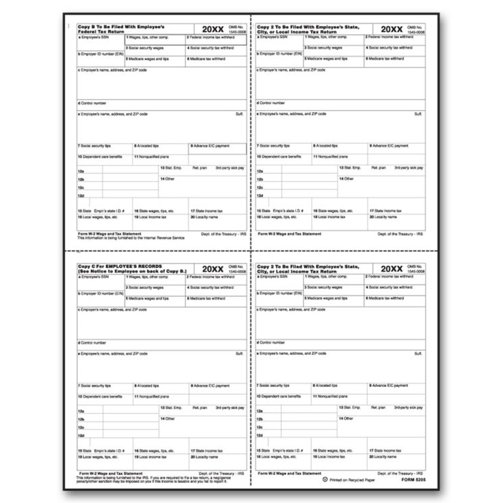 Laser W 2 Tax Form P Format, 4 Up 